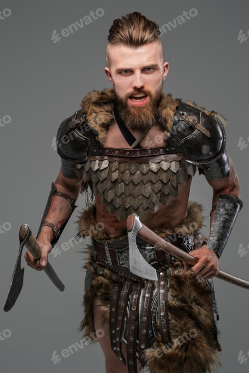 Preview: Bearded Viking warrior dressed in fur and light armor