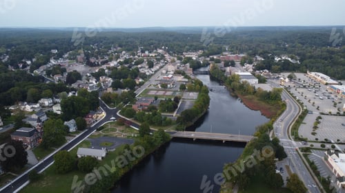 Preview: Aerial view of a small town Putnam, Connecticut with a river running through it