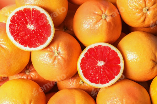 Preview: Many whole fresh ripe grapefruits as background, top view