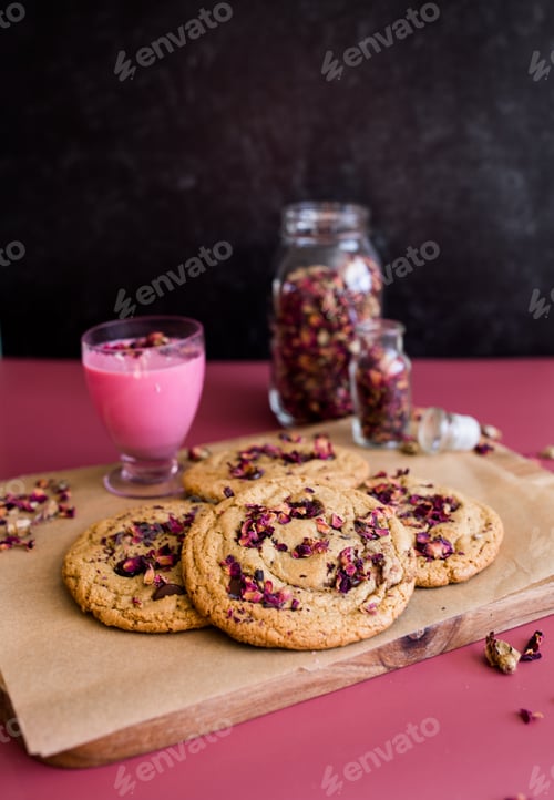 Preview: Rose tahini chocolate chip cookies and rose latte