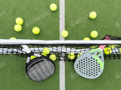 Preview: professional paddle tennis racket with natural lighting. Horizontal sport theme poster, greeting