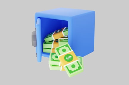 Preview: Blue safe with money stacks