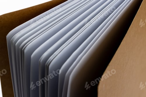 Preview: Micro of notebook pages and copy space on white background