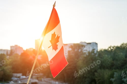 Preview: Flag of Canada from window sunset background