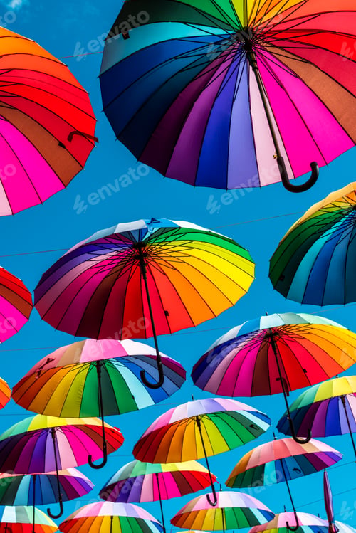 Preview: Colorful umbrellas. rainbow umbrellas background