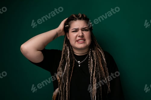 Preview: Woman With Dreadlocks Standing in Front of Green Wall