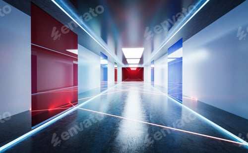 Preview: Modern urban hall with neon lights and lasers