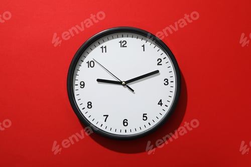 Preview: Concept of time change with clock on red background