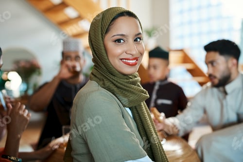 Preview: Shot of a young muslim woman spending some time during ramadan with her family