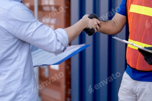 Preview: Close up hands of engineer and cargo container worker or technician