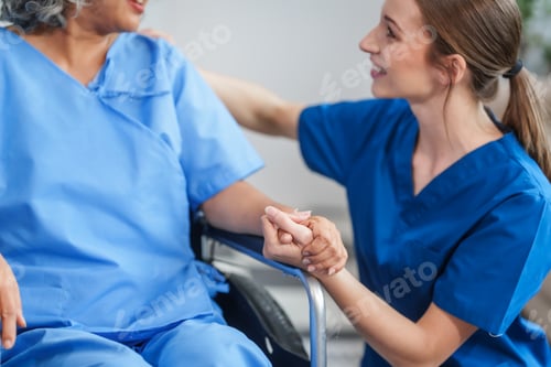 Preview: Nurse helping adult woman in hospital offer help and comfort create a welcoming atmosphere