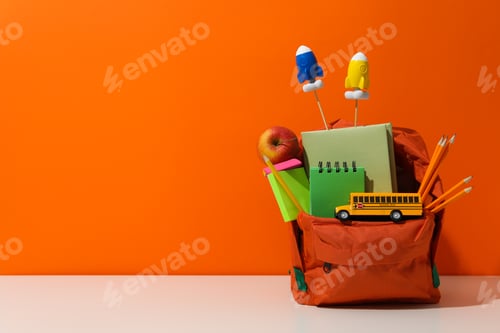 Preview: Concept of school education with school accessories, space for text