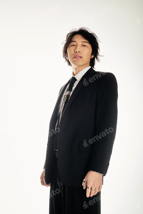 Preview: Stylish young asian man exudes charm and confidence in modern urban setting