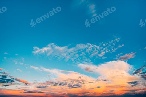Preview: Dramatic Sunset Or Sunrise Sky With Blue, Orange And Yellow Colo