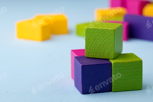 Preview: Wooden toy building kit details on blue background