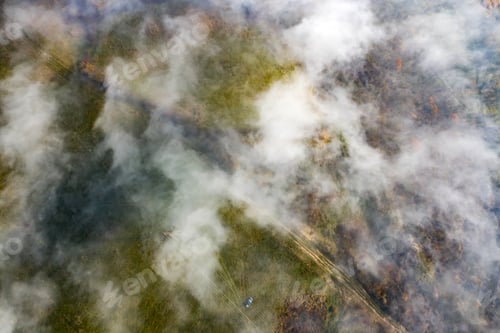Preview: Drone photo of foggy sunrise over autumn hills