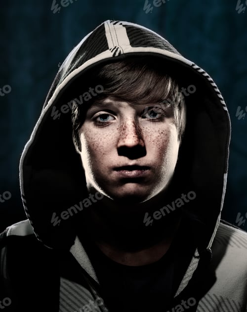 Preview: Boy wearing hooded top, portrait