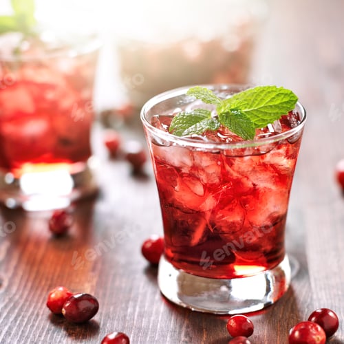 Preview: cranberry cocktail with mint garnish.