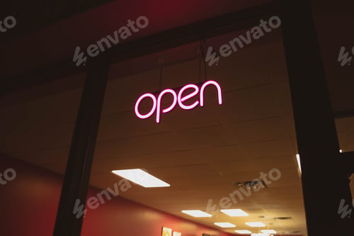 Preview: Closeup shot of a neon open sign at night