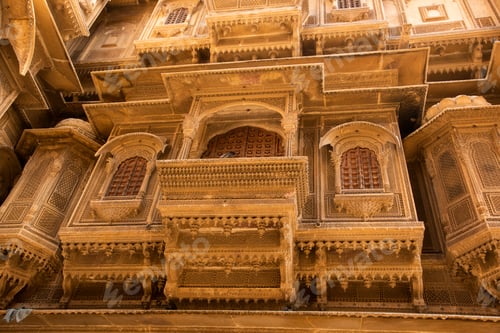 Preview: The beautiful historical building made of golden limestone in Jaisalmer, Rajasthan, India