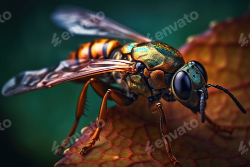 Preview: there is a green hornetr on the leaf and black background