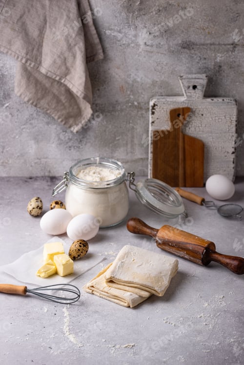 Preview: Raw puff pastry dough with baking ingredient