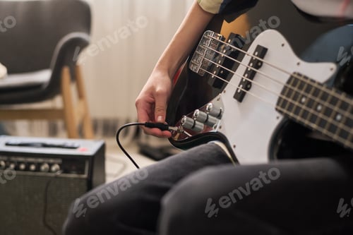 Preview: Playing Electric Bass Guitar in Living Room Setting