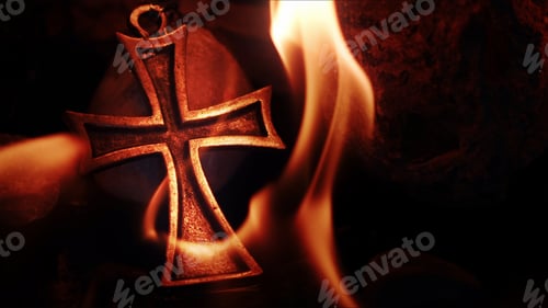 Preview: Christianity Symbol Cross in Fire