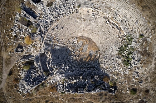 Preview: Top view of Hierapolis ancient theater in Pamukkale.