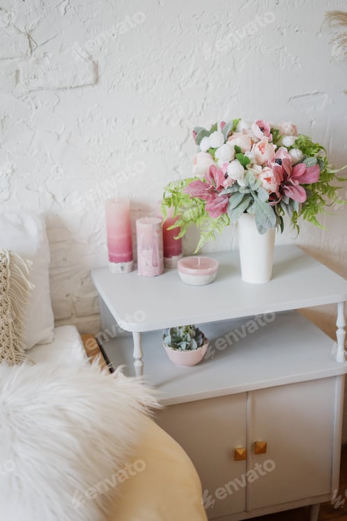 Preview: Flowers and Candles Still Life in White Room