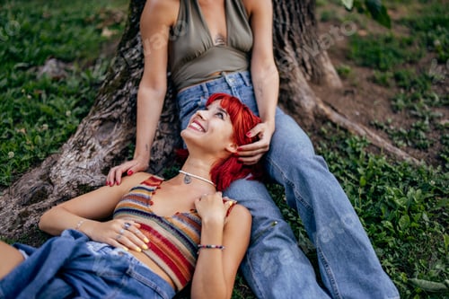 Preview: Couple Relaxing Together Outdoors on a Summer Day in Nature