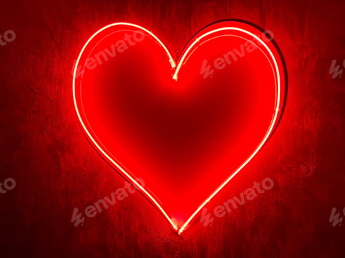 Preview: Neon red Heart Shape on a red Background, Abstract Valentine's Day Concept