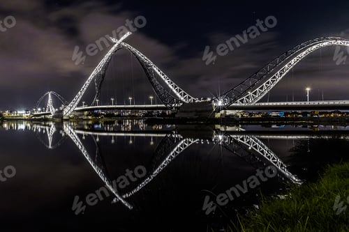 Preview: The elegant Matagarup Bridge over the Swan River in Perth, Western Australia at night.