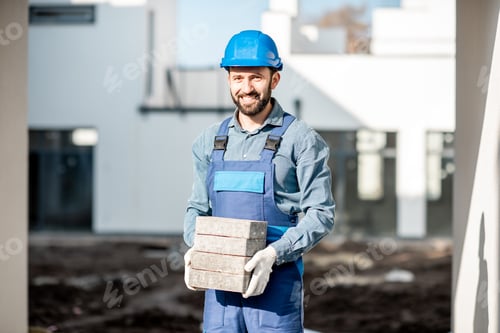 Preview: Builder laying paving tiles