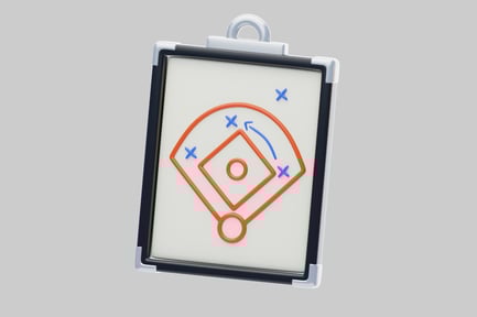 Visualização: Diamante de beisebol com home plate, quatro X e seta curva