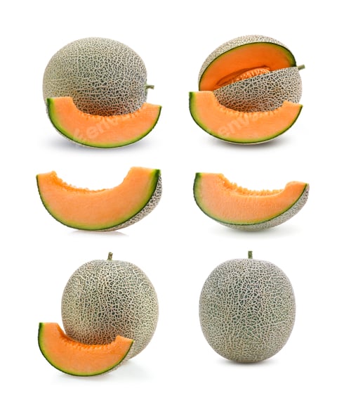 Preview: cantaloupe melon slices isolated on white