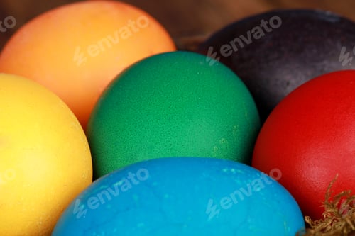 Preview: Closeup high angle shot of colorful Easter eggs