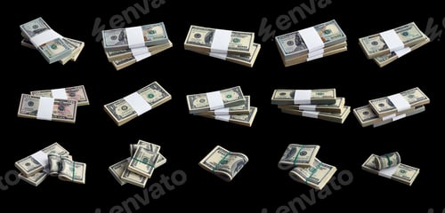 Preview: Big set of bundles of US dollar bills isolated on white