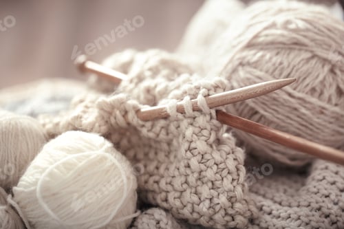 Preview: The macro concept of knitting wool and needles