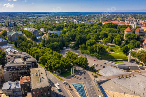 Preview: Aerial view of the Cross of Liberty in the Freedom square in Tallinn, Estonia