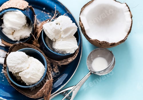 Preview: coconut ice cream on a blue background