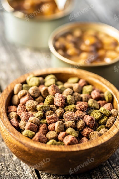 Preview: Dry kibble animal food. Dried food for cats or dogs.