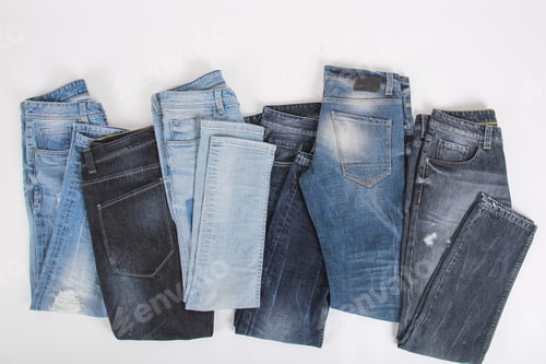 Preview: Variuos Denim Pants On White Background