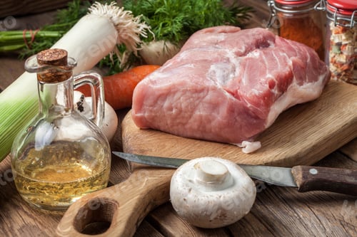Preview: Raw loin on a chopping board.