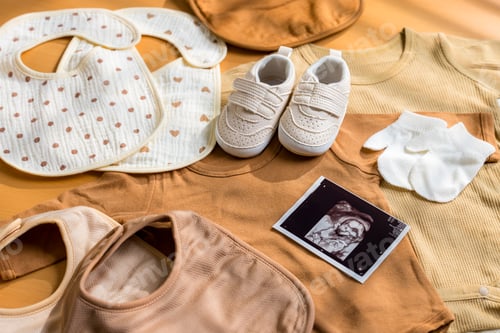Preview: Ultrasound photo with new born baby clothing