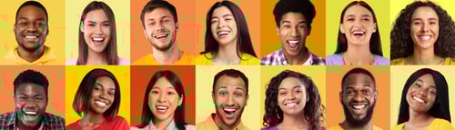 Preview: Portraits of multiethnic young people smiling at camera, collage