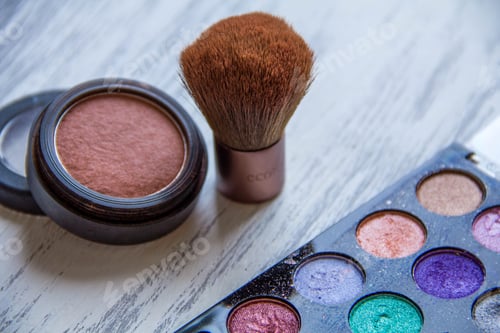 Preview: Set of decorative cosmetics on wooden background