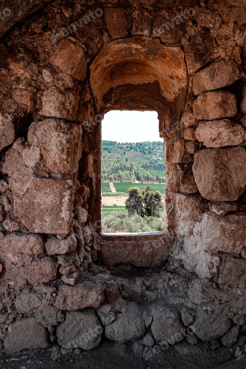 Preview: View of Jerusalem Hills Through Ancient Stone Window