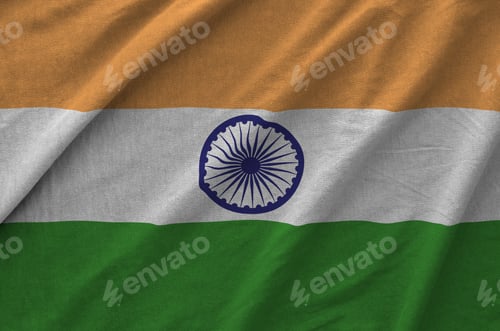 Preview: India flag depicted on folded wavy fabric of old cloth