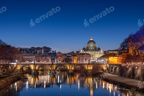 Preview: St. Peter's Basilica in Vatican City on the Tiber River through Rome, Italy